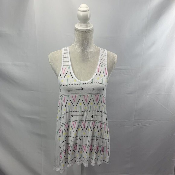 Lightweight Semi Sheer Hi-low Hem Tribal Tank Top Kirra Stretchy Arrows Medium - Picture 1 of 7